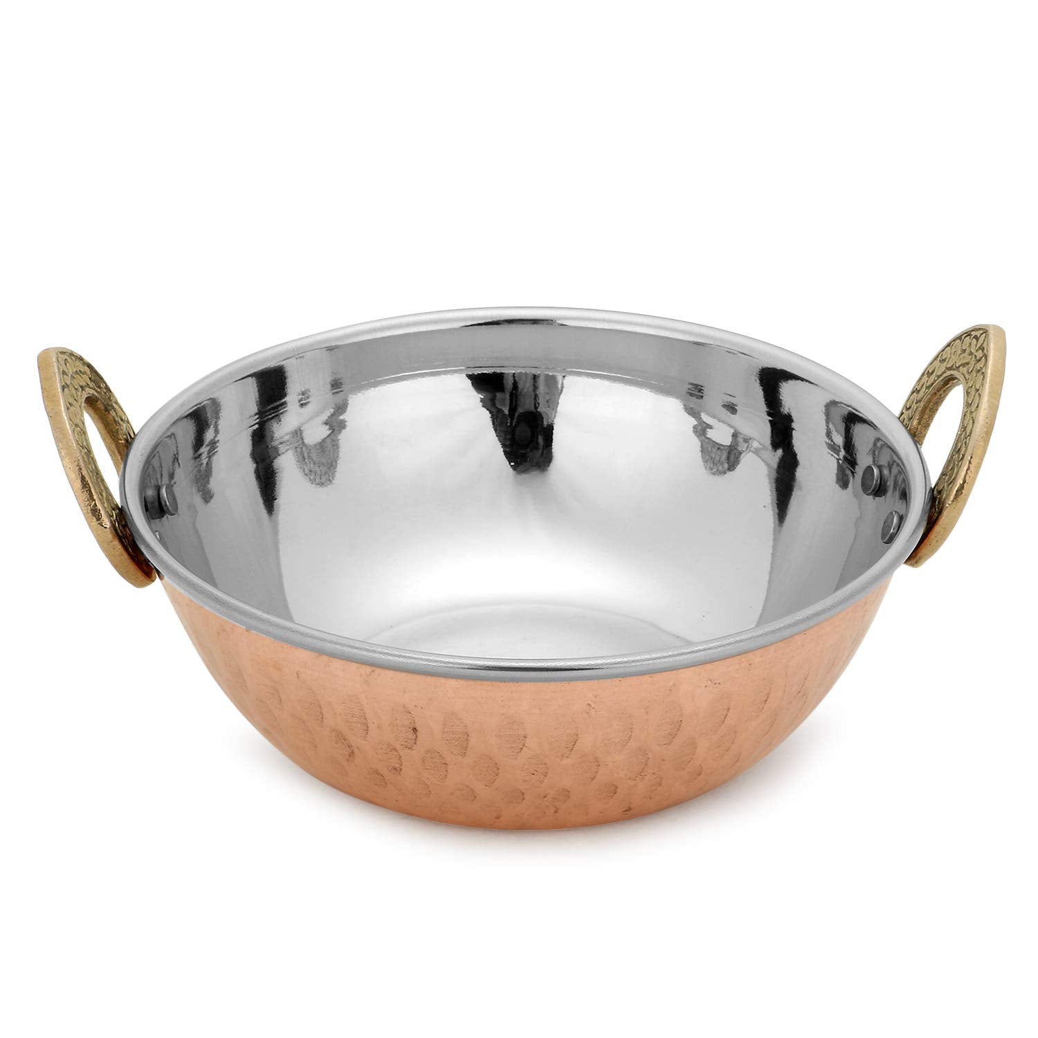 Zap Impex Indian Serving Bowl Copper Stainless Steel Hammered Karahi Indian Dishes Serveware For Vegetable And Curries (13 Cm) S