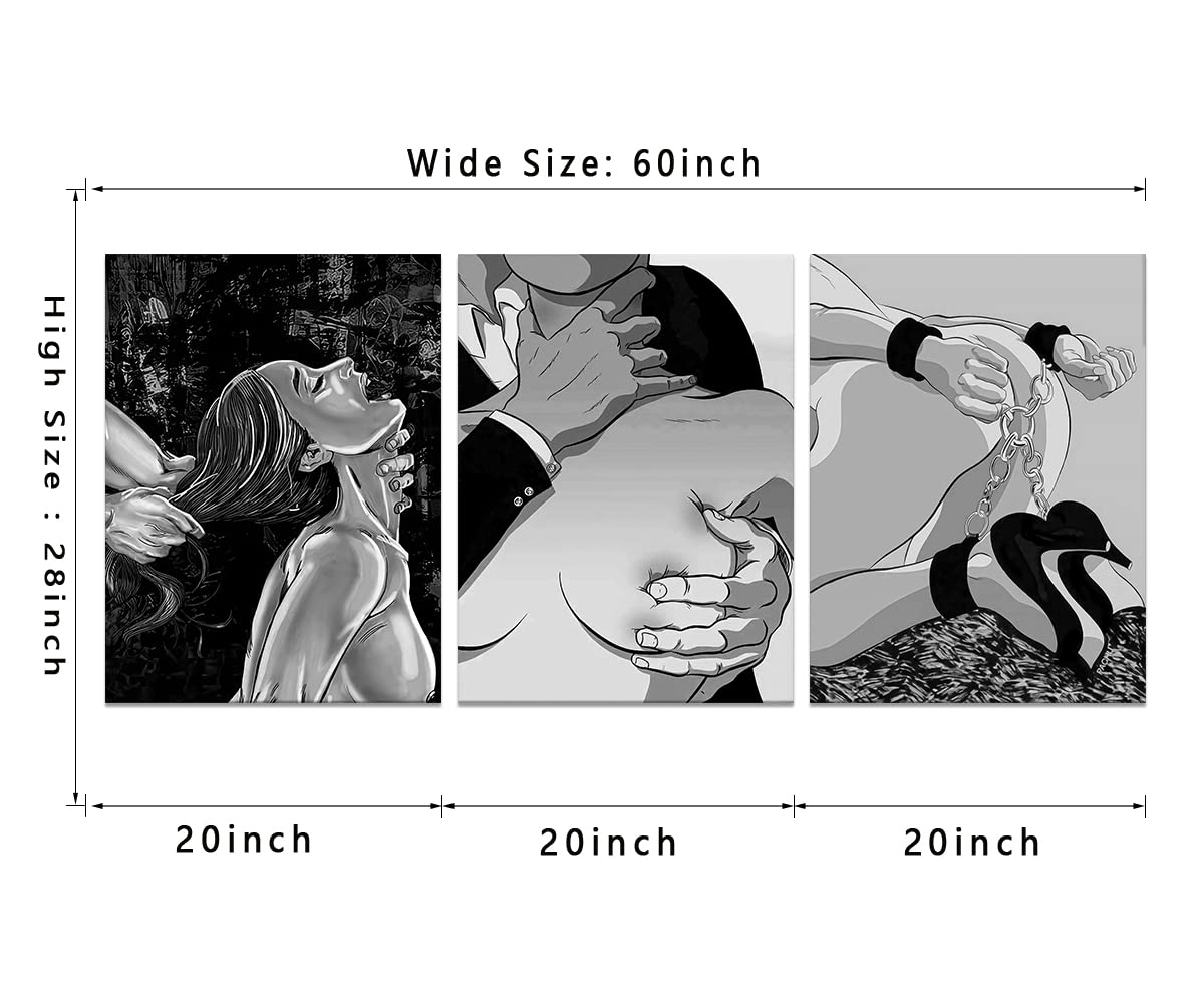 Sexy Lovers Wall Art 3 Panels Couple Poster Abstract Body Art Black And White Picture Sexy Women Paintings Canvas Artwork For Li