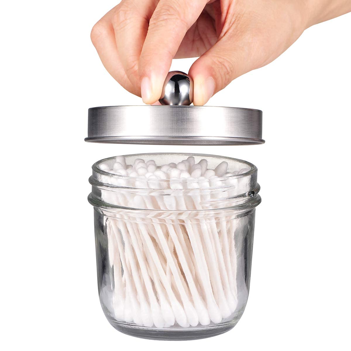 Amolliar Mason Jar Bathroom Accessories Set(4 Pack) - Lotion Soap Dispenser&Qtip Holder Set&Toothbrush Holder-Rustic Farmhouse Decor Apothecary Jar Bathroom Countertop Vanity Organize (Brushed Nickel)