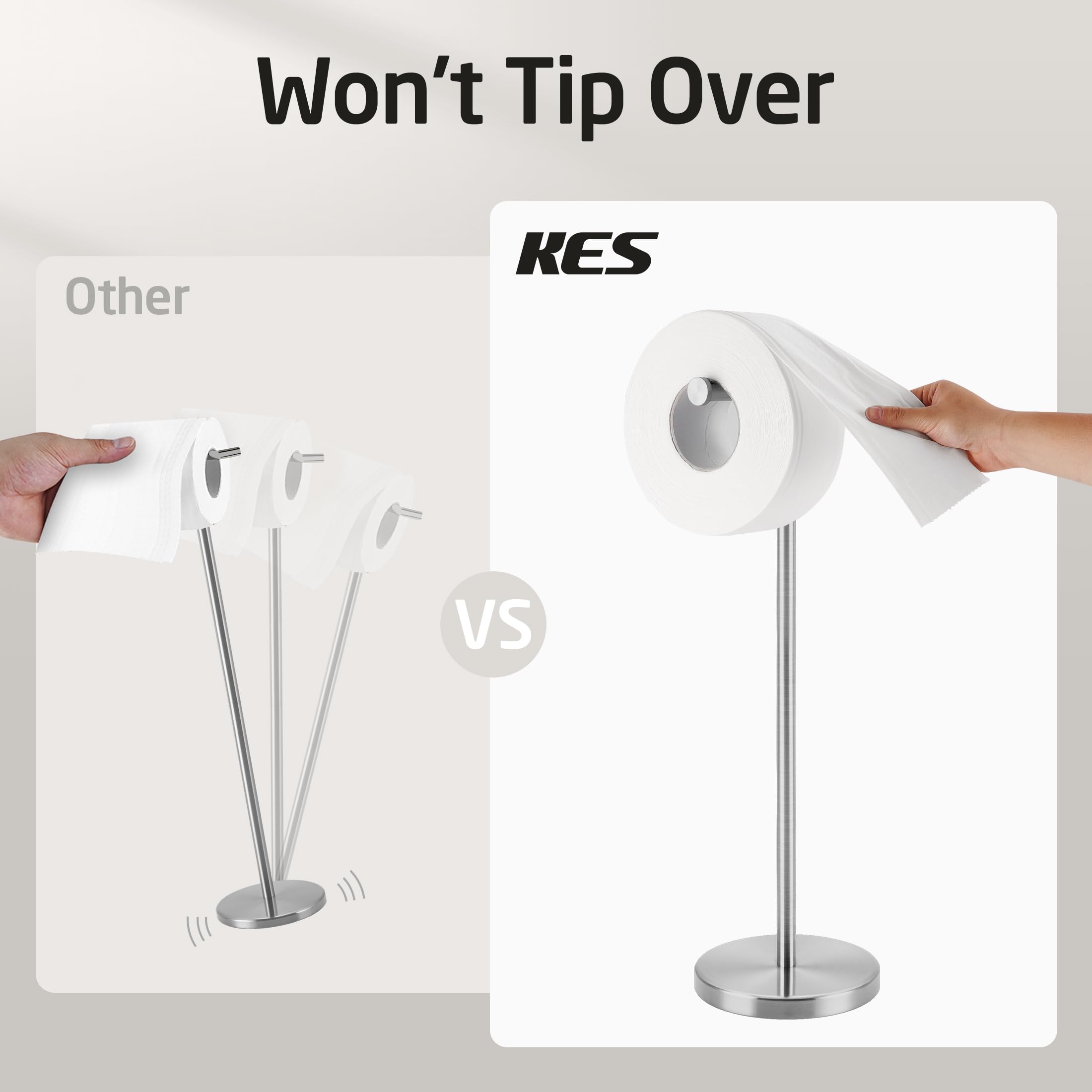 KES Toilet Paper Holder Stand 26'' H (Taller Version)  Free Standing Toilet Paper Roll Holder with Weighted Base for Bathroom  Rustproof SUS304 Stainless Steel Brushed Finish  BPH283S66-2