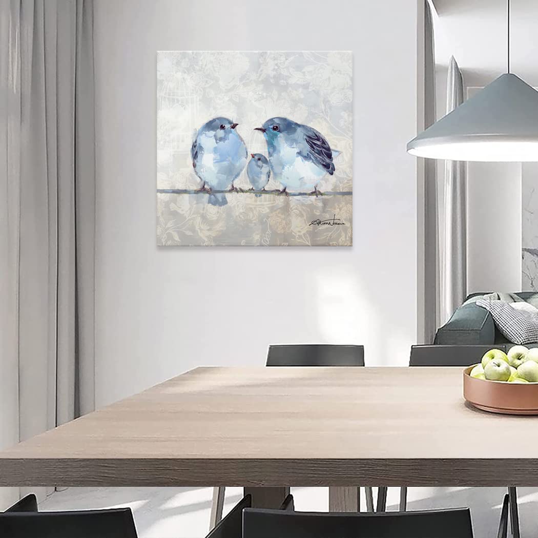 Bathroom Bird Decor Wall Art, Blue And Gray Wall Pictures, Bluebird Artwork On Canvas For Kids Room 20X20