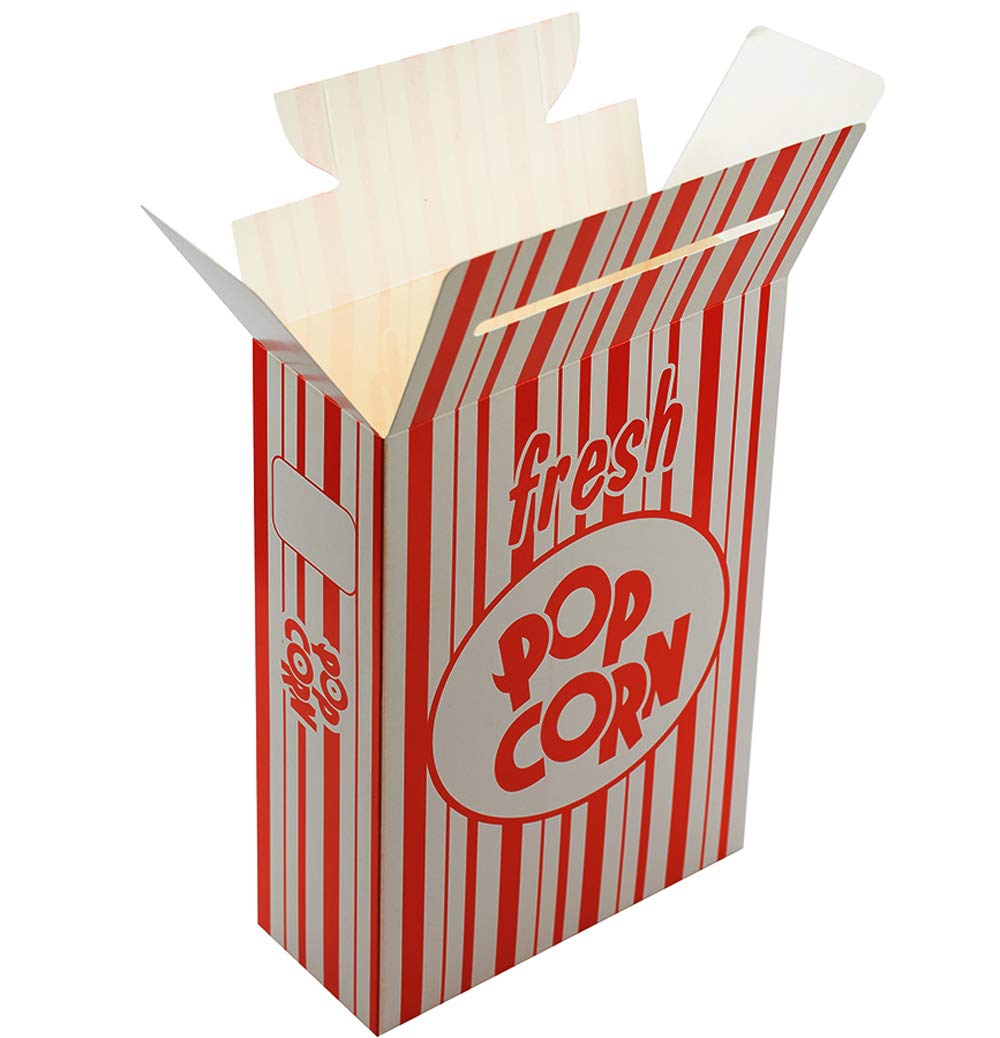 Fasmov 100 Pack Paper Popcorn Boxes, 6'' L x 2 1/2''W x 8 1/2 ''H Close Top Movie Theater Popcorn Boxes, Popcorn Containers for