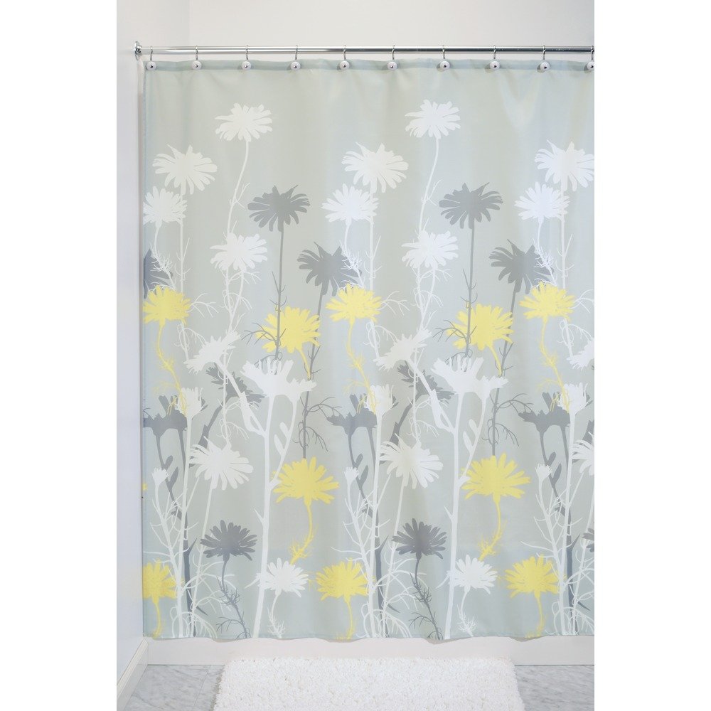Idesign Daizy Fabric Shower Curtain For Master, Guest, Kids', College Dorm Bathroom, 72'' X 72'' - Gray And Yellow