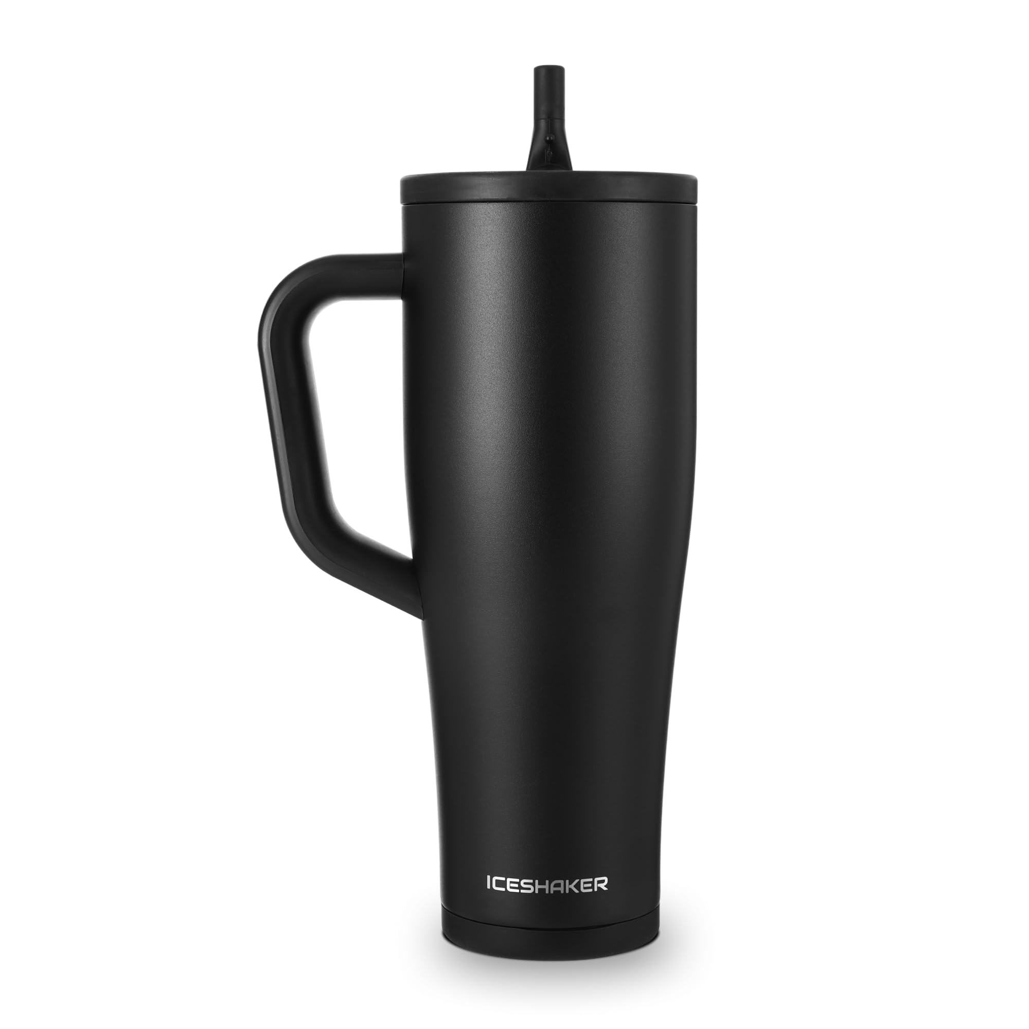 Ice Shaker 40 oz Tumbler with Handle and Straw | 40oz Black | Cold for 30+ Hours | 2-in-1 Tumbler Shaker Bottle | Odor-Free 40 o