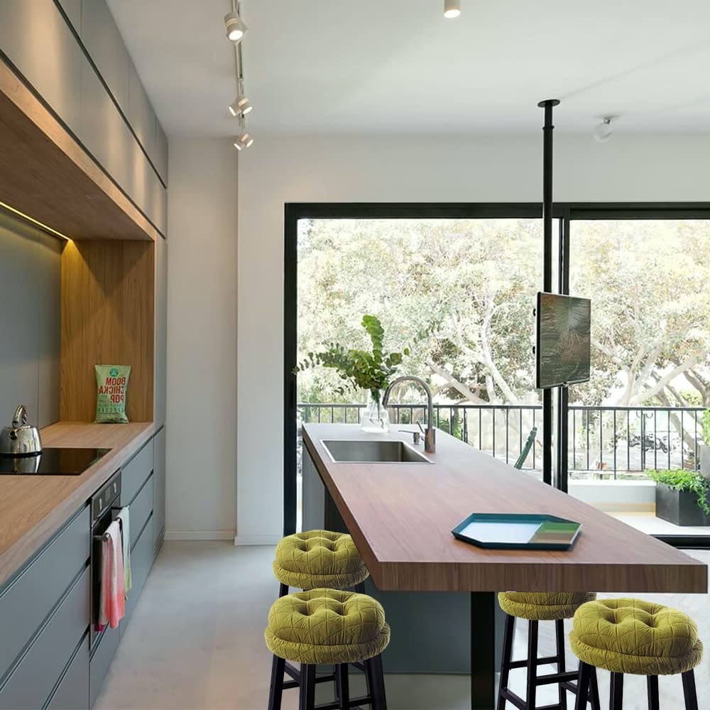 Buyue Seat Cushion For Round Bar Stool, Dia.14 Luxury Fashion Jacquard With Anti-Skid Silicone Bar Stool Cushion Padded (Green,