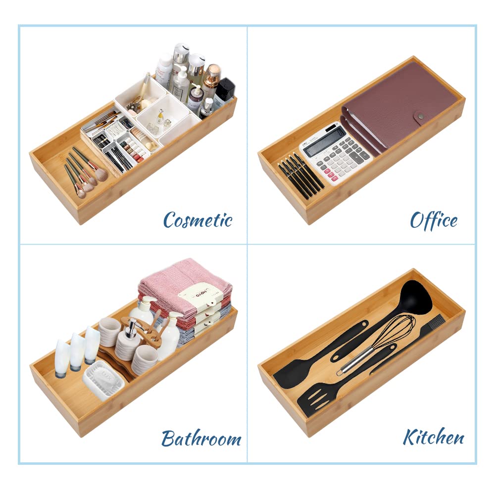 Pratique Bamboo Drawer Organizer - Kitchen Utensil Organizer Silverware Tray Cutlery Holder