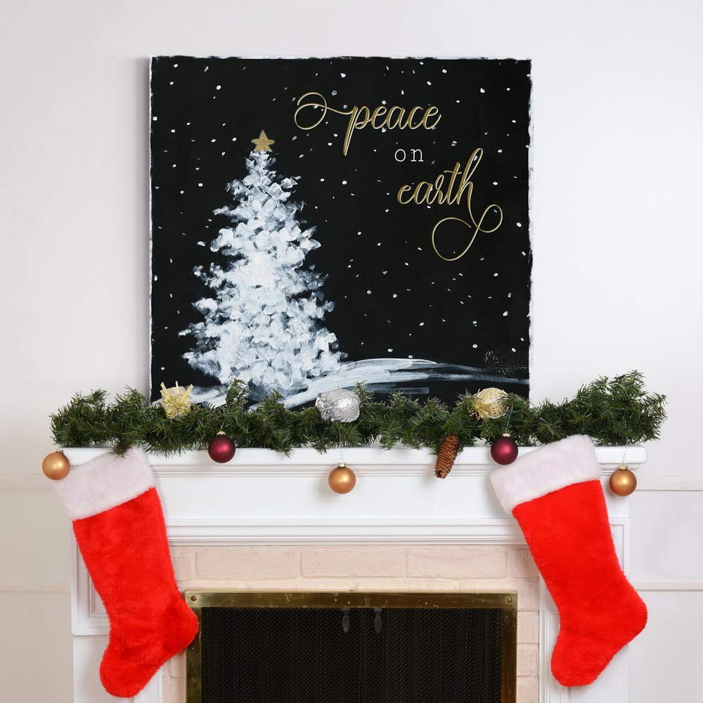 Renditions Gallery Peace on Earth Christmas Tree Wall Art  Black  White  & Gold Winter Art  Great Gift Idea  Premium Gallery Wrapped Canvas Decor  Ready to Hang  32 in H x 32 in W  Made in America (WC21-40642-3232)