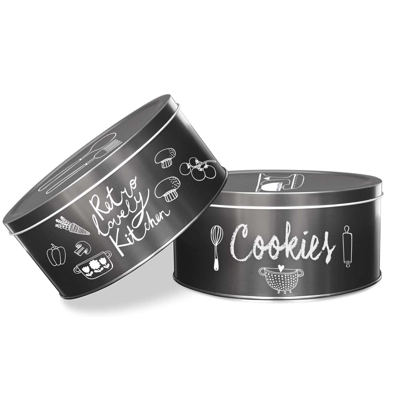 Decorae Black Chalkboard Cookie Tins (Set Of 2); Round Baking And Cake Tins For Special Occasion And Holiday, 7.75- Inch Wide By