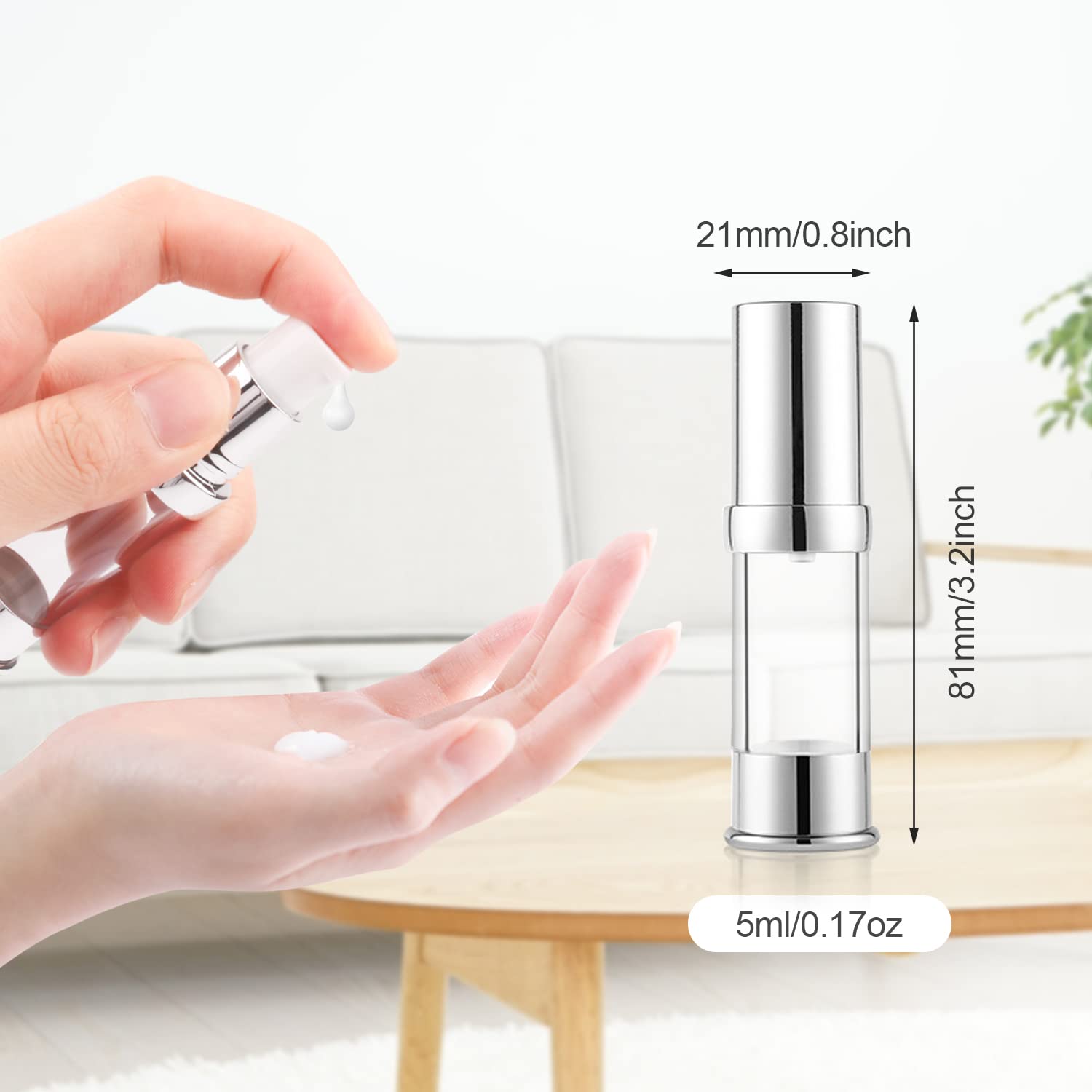 8 Pack 5Ml/0.17Oz Plastic Airless Pump Bottle Portable Lotion Container Refillable Cream Jar Vacuum Pump Press Dispenser For Tra