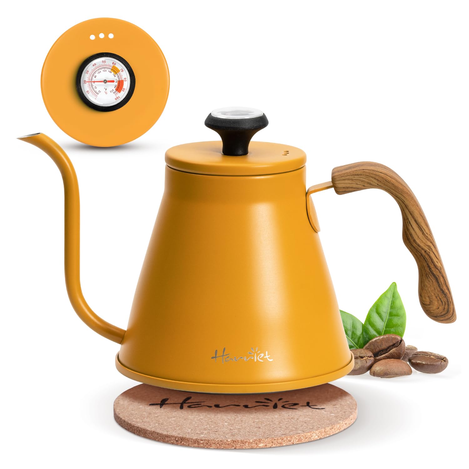 harriet Gooseneck Kettle, 37oz Pour Over Kettle Stove Top, Stainless Steel Coffee kettle with Thermometer, Tea Kettle with 3-Lay