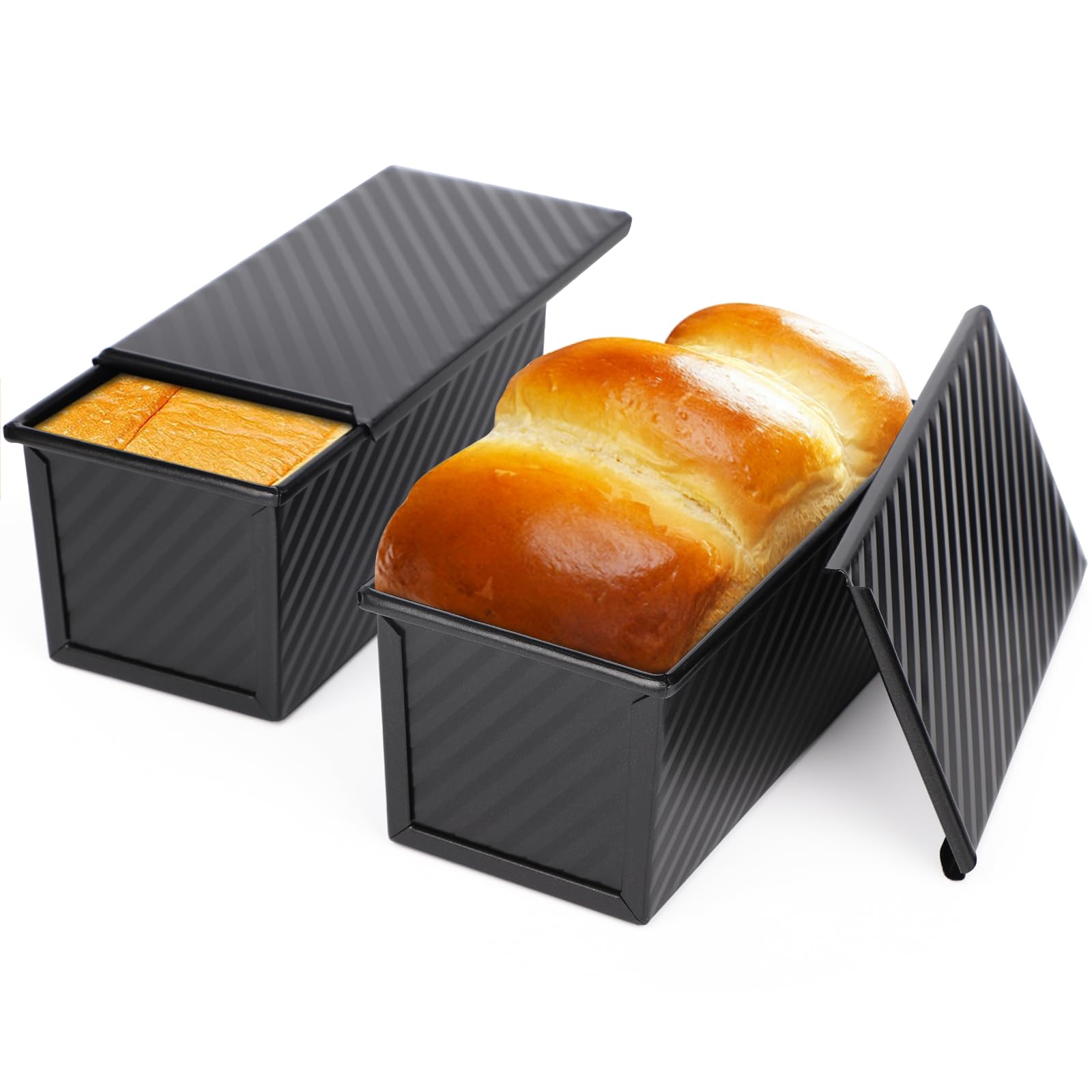 Beasea Pullman Loaf Pan with Lid, 2 Pack 0.5 lb Small Non-Stick Bread Loaf Pans Carbon Steel Mini Bread Toast Box for Homemade B