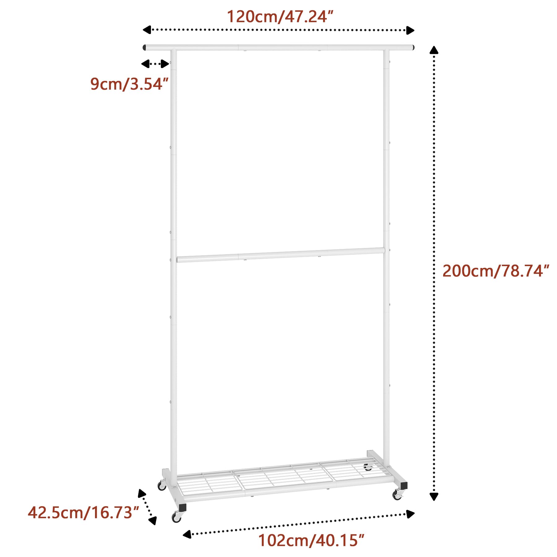 Sywhitta Double Rod Clothing Garment Rack  Rolling Coat Hanger with Bottom Mesh  Clothing Rack for Hanging Clothes  Coats  Skirts  Sweaters  White