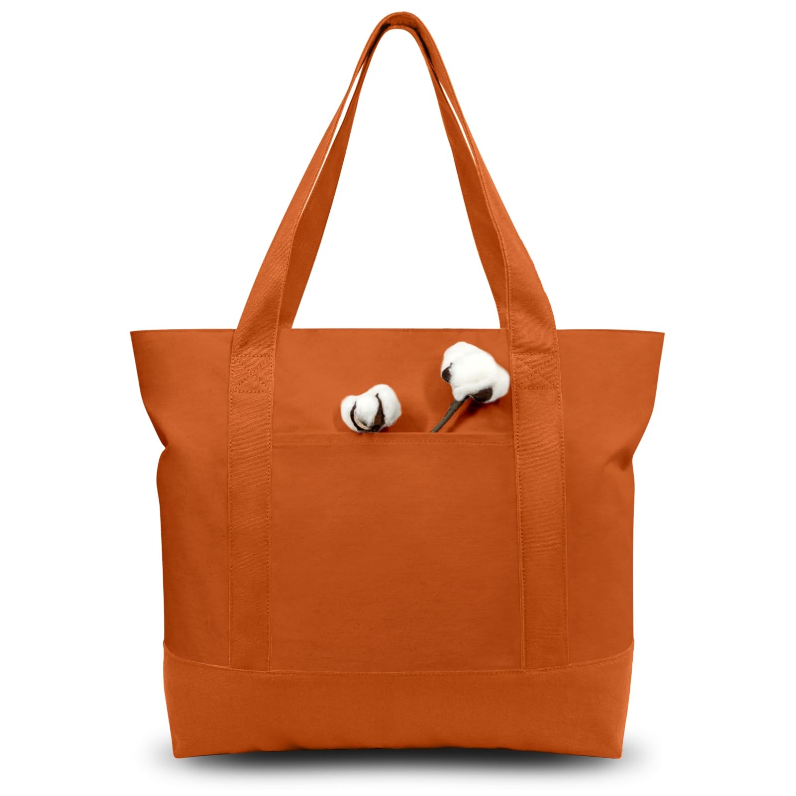 TOPDesign 1-Pack Canvas Tote Bags with an External Pocket, Reusable Grocery Shopping Bags, Top Zipper Closure, Daily Essentials 
