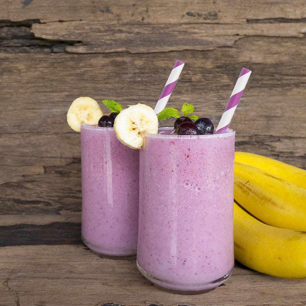 Alink 100 Purple And White Striped Paper Straws, Biodegradable Disposable Drinking Straws For Valentine'S Day, Halloween, Bridal