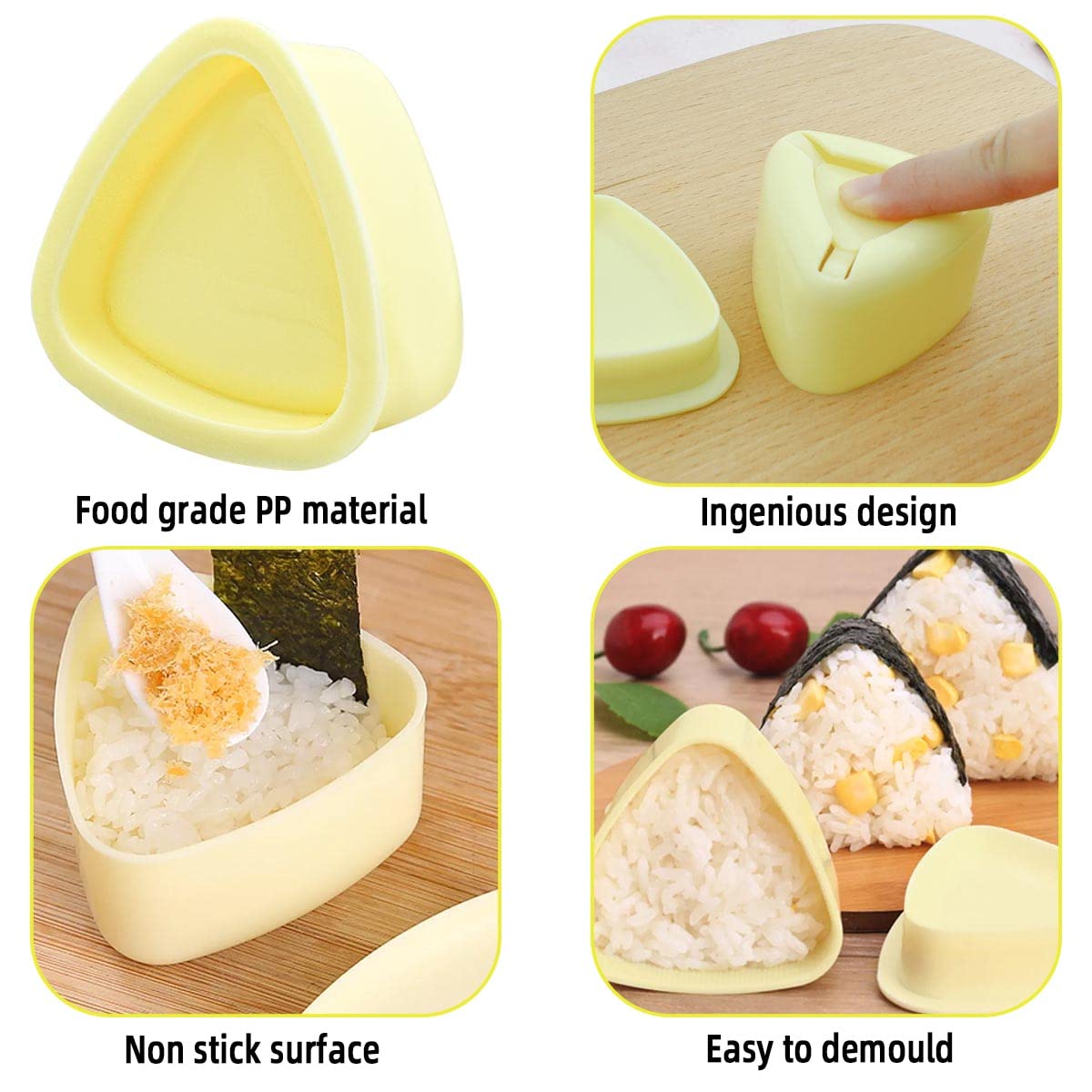 Yuntop 2 Pack Triangle Sushi Maker & 1 Pack White Rice Paddle Triangle Onigiri Rice Ball Mold Kit For Japanese Home Diy Children