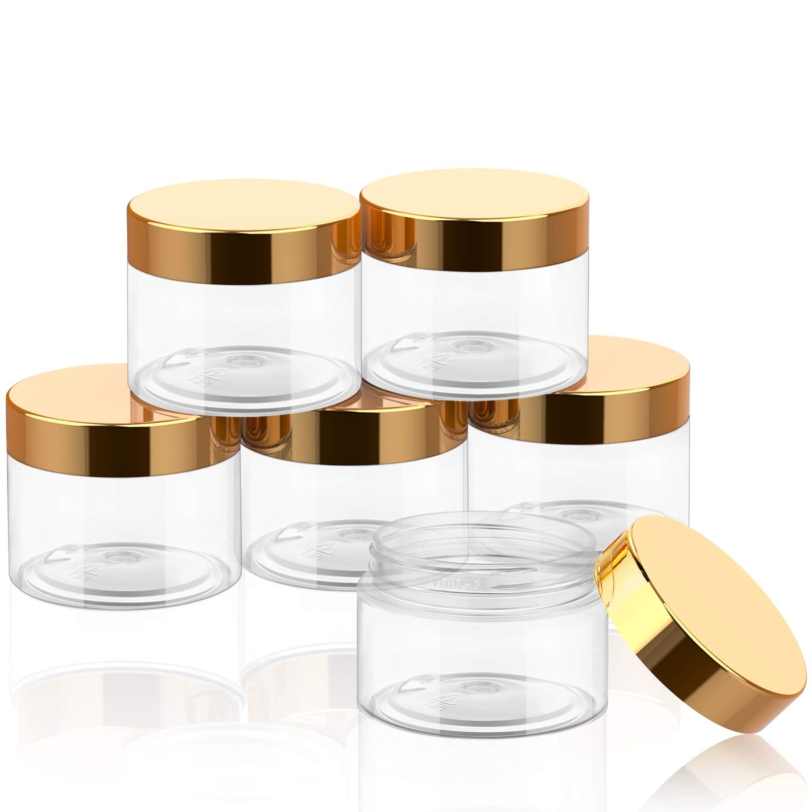 SATINIOR 6 Pack 4 oz Plastic Jars Containers with Lids Wide-mouth Refillable Leakproof Reusable Round Empty Jars for Travel Cosm