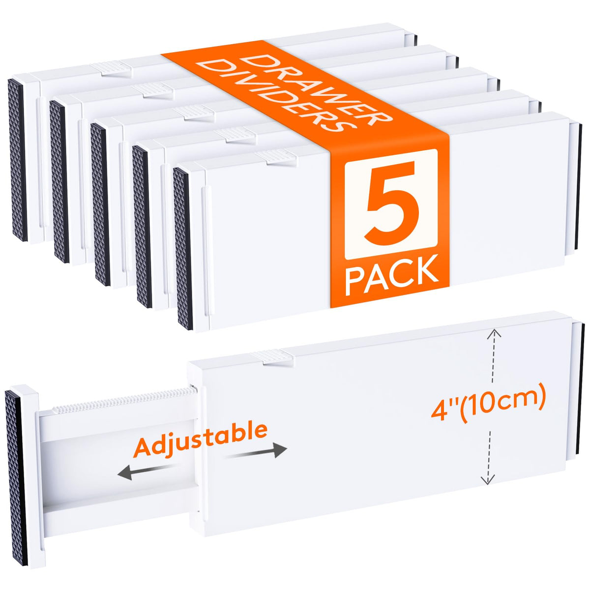 Lifewit 5 Pack Drawer Dividers Plastic 4'' High, 11-17'' Adjustable Drawer Organizers for Clothes, Expandable Dresser Separators