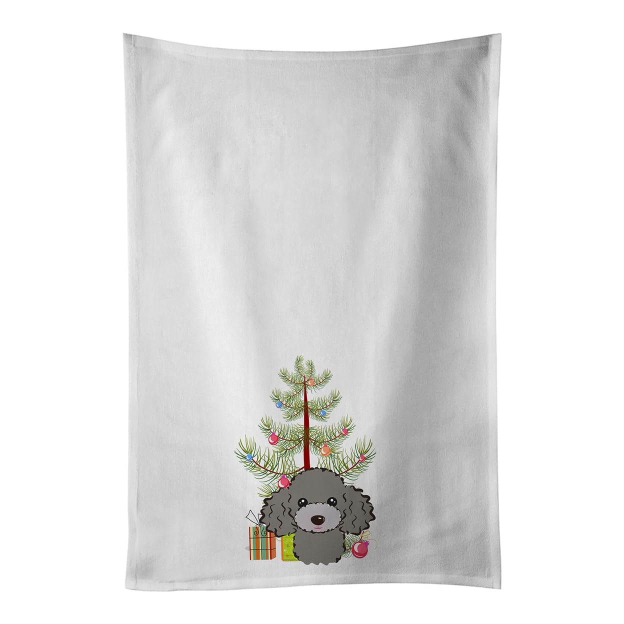 Christmas Tree and Silver Gray Poodle White Kitchen Towel Set of 2