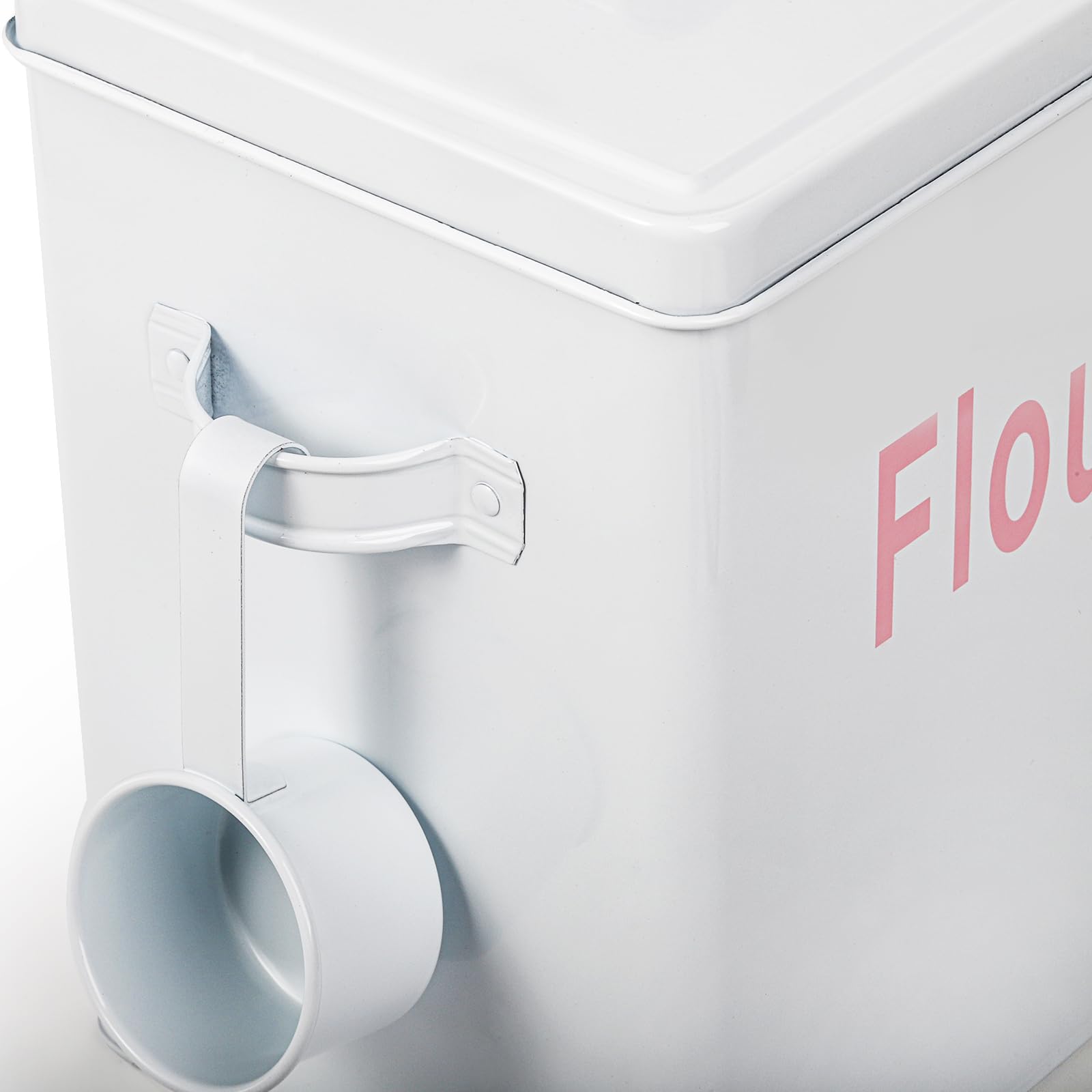 Youeon 1.5 Gallon Metal Flour Storage Container With Airtight Lid And Measuring Scoop, Square Flour Canister With Handle, White