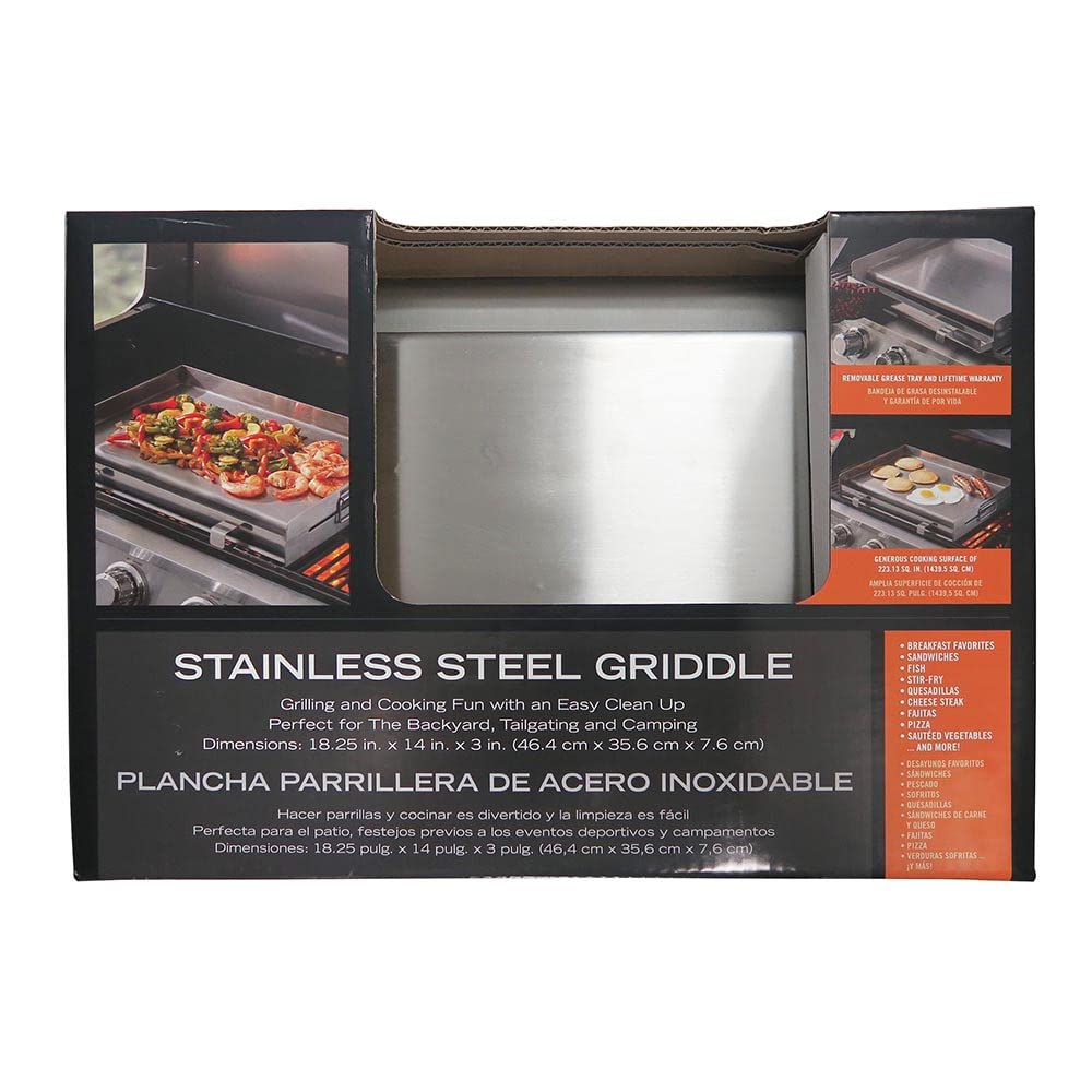 Mr. Bbq Portable Stainless Steel Bbq Griddle - Attach To Your Grill Or Bbq - Built In Grease Trough - Ideal For Tailgating, Back