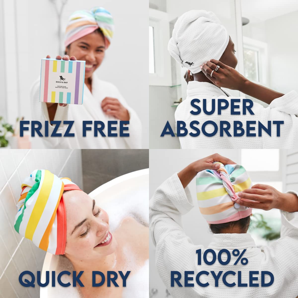 Dock & Bay Turban Hair Towel - for Home & The Beach - Super Absorbent, Quick Dry - Classic - Crystal White, One Size