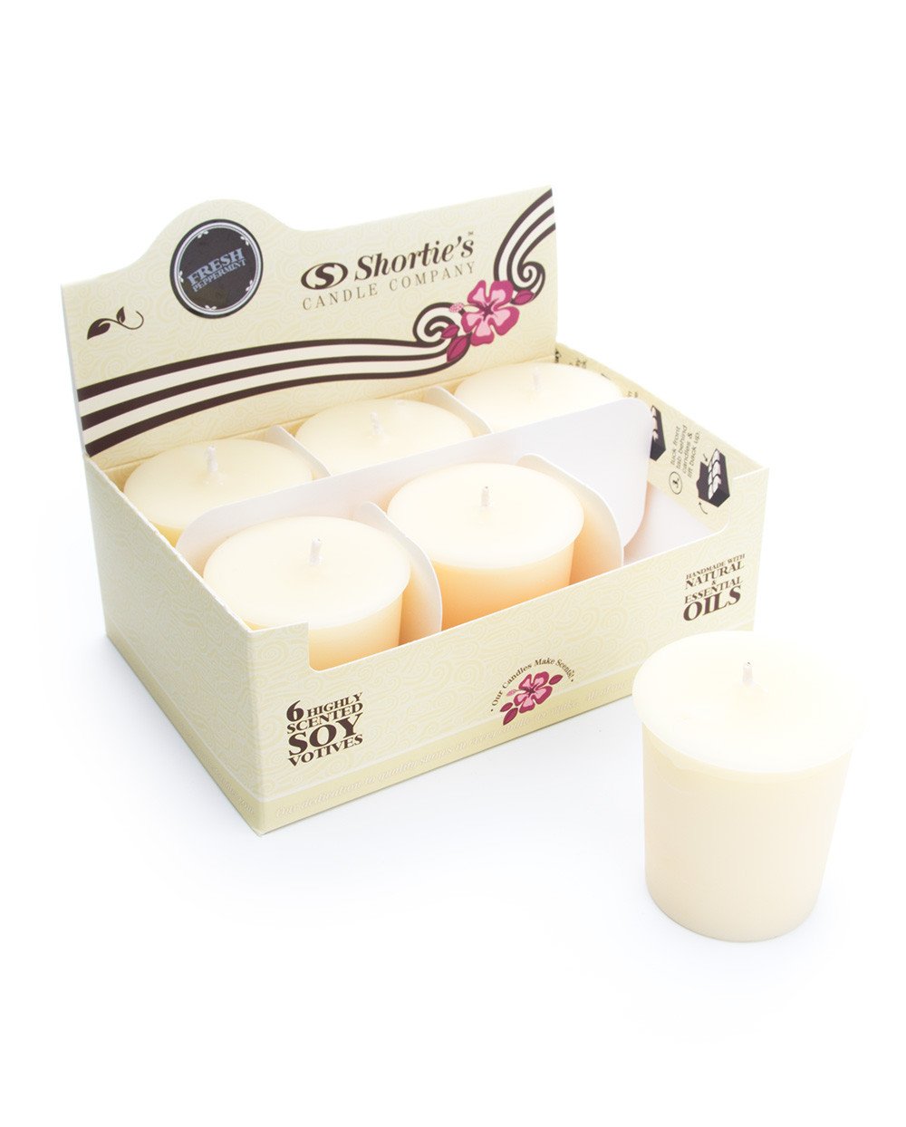 Fresh Peppermint Soy Votive Candles - Scented with Natural Fragrance Oils - 6 White Natural Votive Candle Refills - Christmas & 