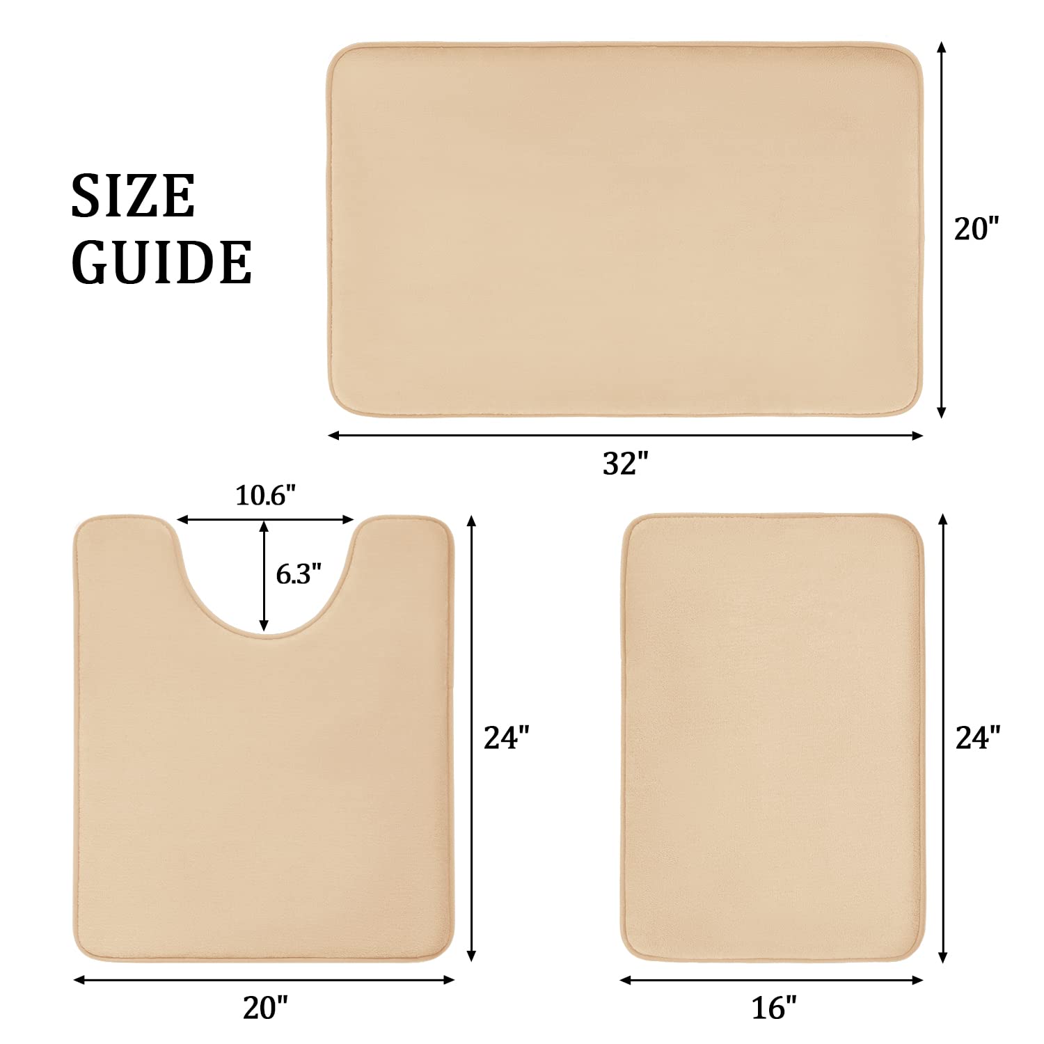 Yihouse Bathroom Rug Sets 3 Piece, Memory Foam Bath Mat, Non Slip Super Absorbent Soft Bathroom Mats, Machine Washable Bathroom