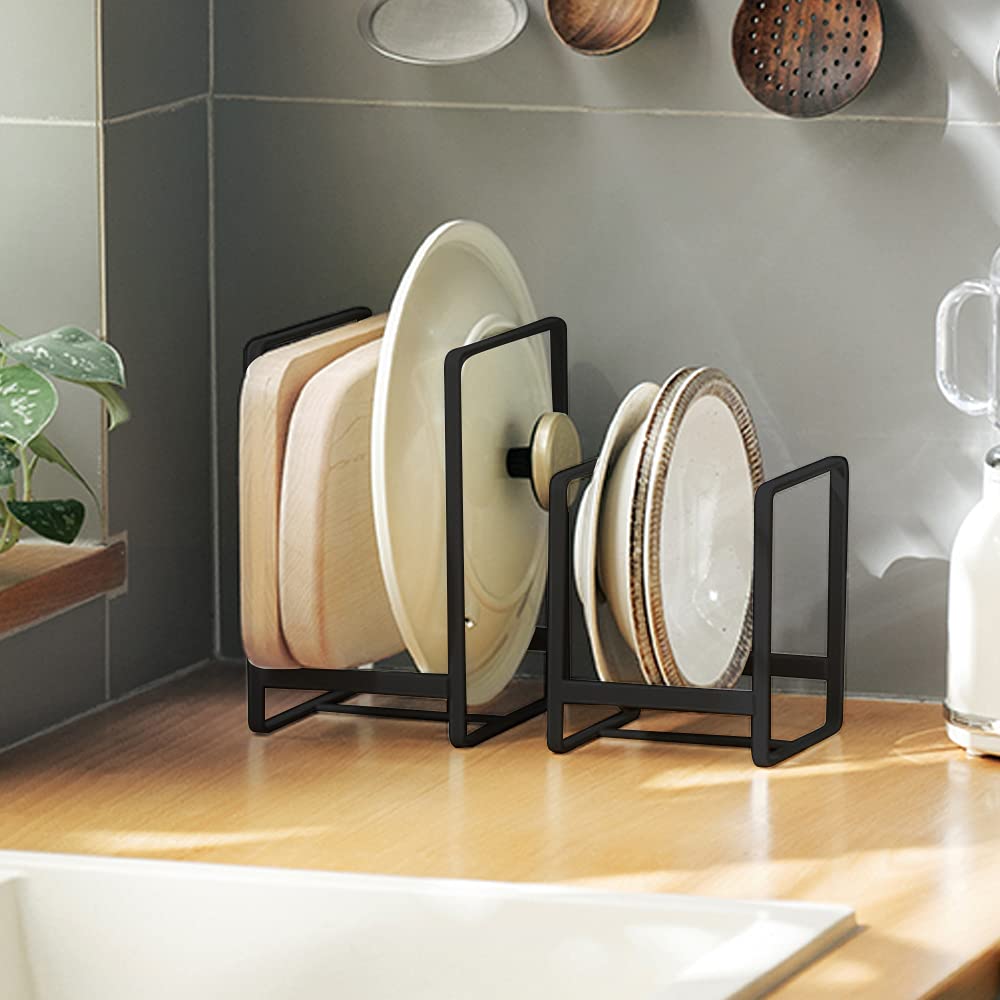 Mingfanity 2Pcs Plate Holders Organizer, Metal Dish Storage Dying Display Rack For Cabinet, Counter And Cupboard - Black, Small