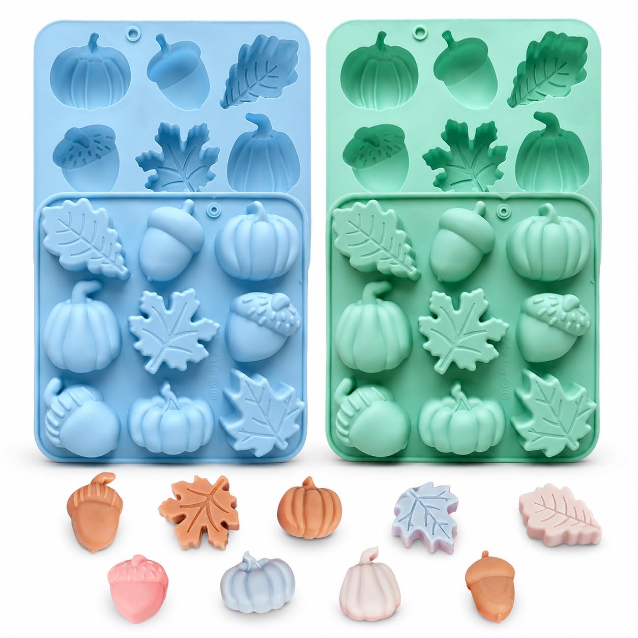 4 Pcs Autumn Silicone Molds Pumpkin Acorn Maple Leaf Fondant Baking Tray