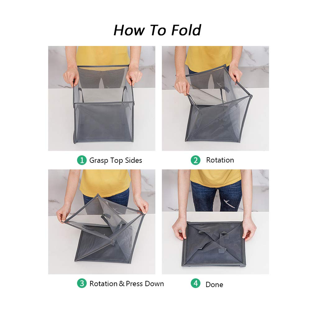 Laundry Hamper Bag with Handles Portable &Collapsible Dirty Clothes Mesh Basket Foldable for Washing Storage  Kids Room Dorm or Travel (Black  Single-Layer)