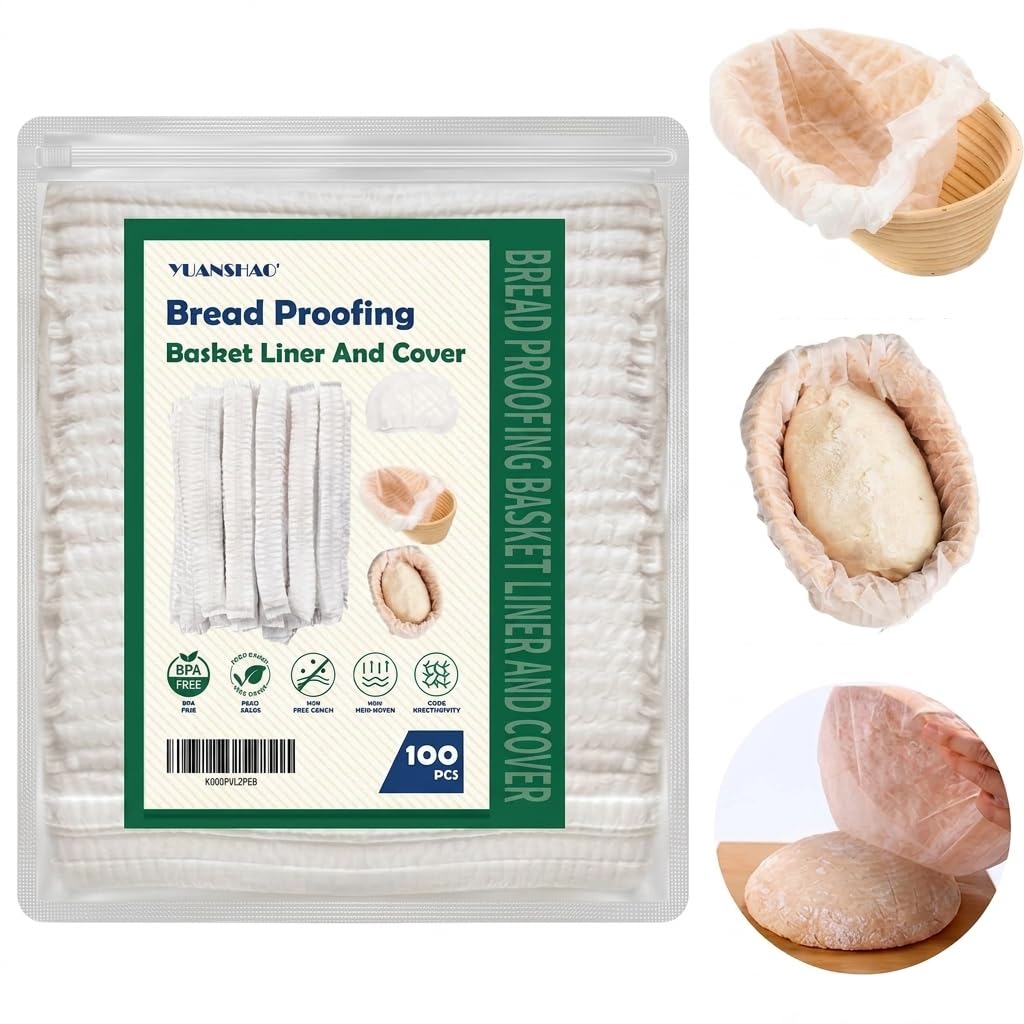 100 Pcs Banneton Liner,Banneton Bread Proofing Basket Non Woven Liners NonStick Dough,Bread Proofing Cover,Elastic Banneton Bas