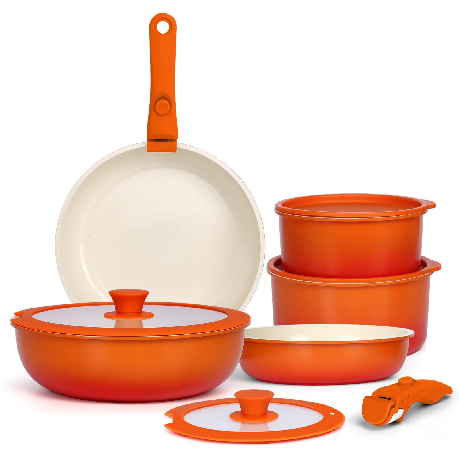 GIPP 11pcs Pots and Pans Set Non Stick, Nonstick Cookware Set Detachable Handle, Ceramic Pots for Cooking Non Stick with Removab