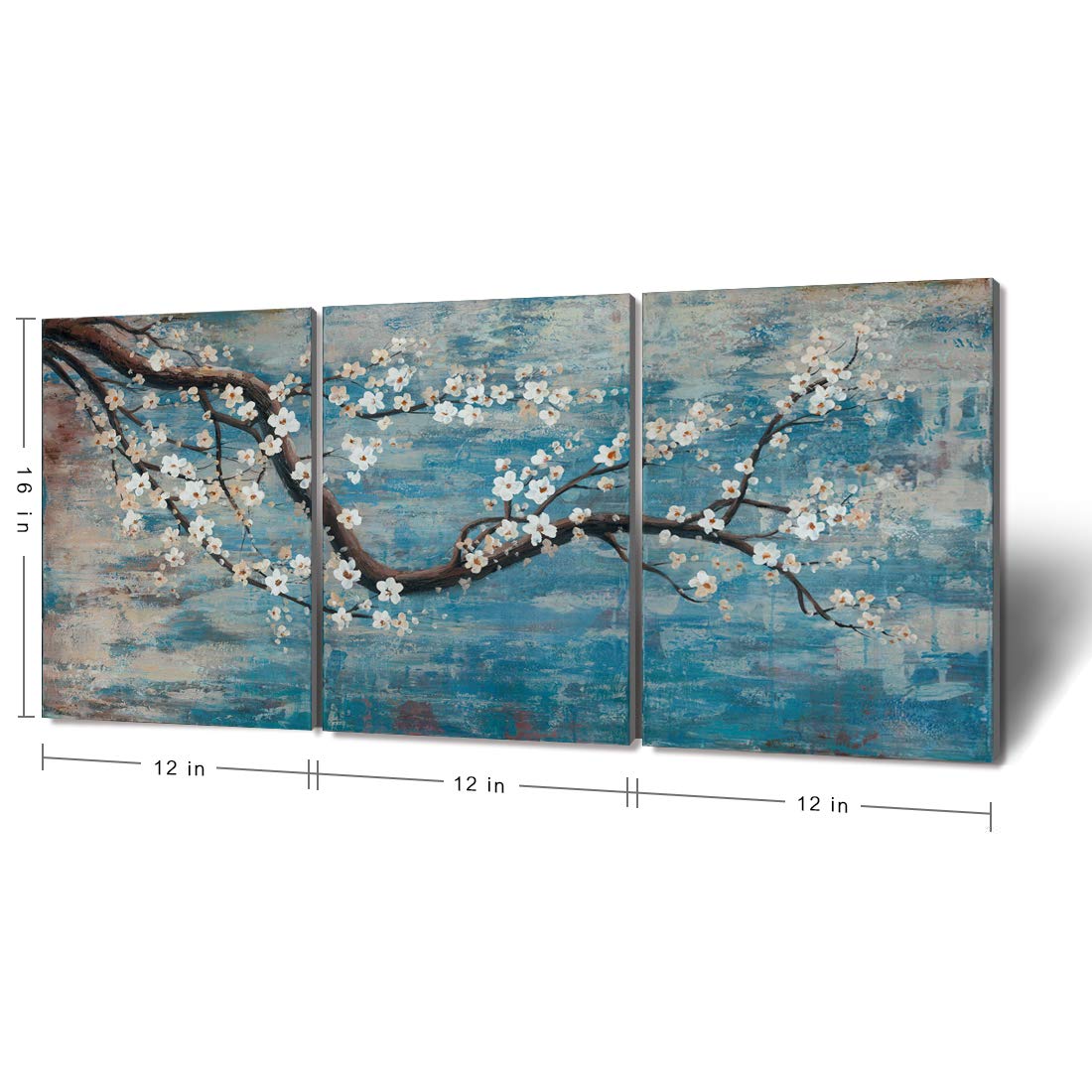 amatop 3 Piece Wall Art Hand-Painted Framed Flower Oil Painting On Canvas Gallery Wrapped Modern Floral Artwork for Living Room Bedroom D?or Teal Blue Lake Ready to Hang 12''x16''x3 Panel