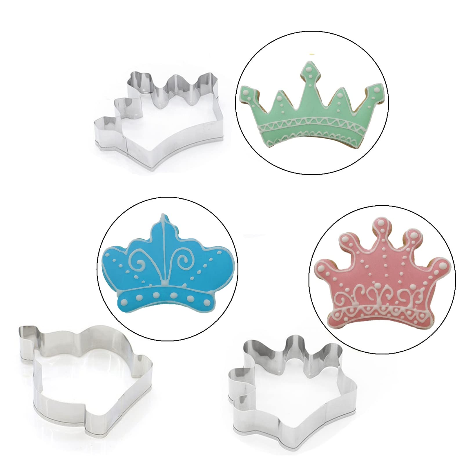 Crown Cookie Cutter Set Of 3 Pcs, Stainless Steel Princess Crown Shaped Fondant Cutters Baking Molds