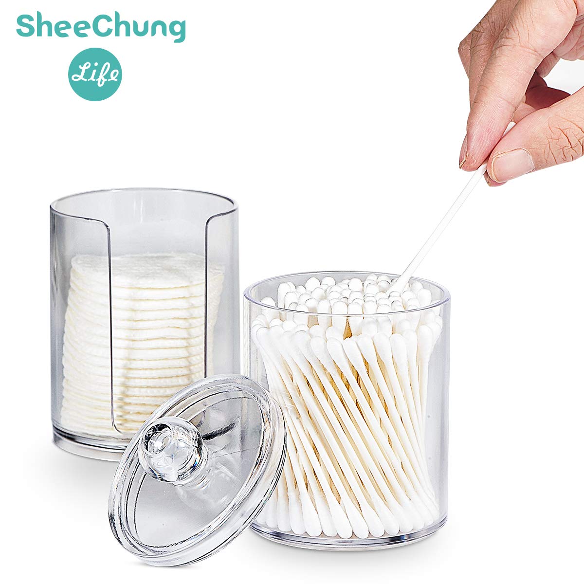 Sheechung Qtip Holder Dispenser Set - Apothecary Jars Bathroom Clear Plastic Acrylic For Cotton Balls,Cotton Swabs,Q-Tips,Cotton