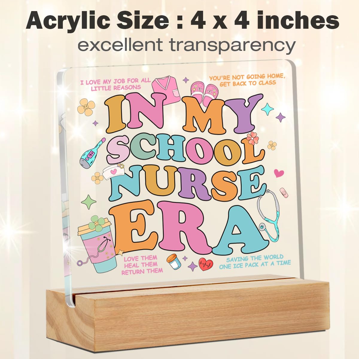 School Nurse Gifts for Women, School Nurse Appreciation Gifts for Women, in My School Nurse Era Acrylic Desk Plaque Sign 4 x 4 I