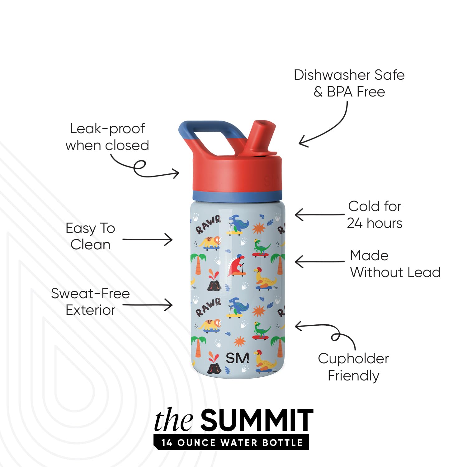 Simple Modern Kids Summit Water Bottle with Straw Lid | 14oz Stainless Steel Cup Insulated Tumbler for Toddlers, School | Rad Di