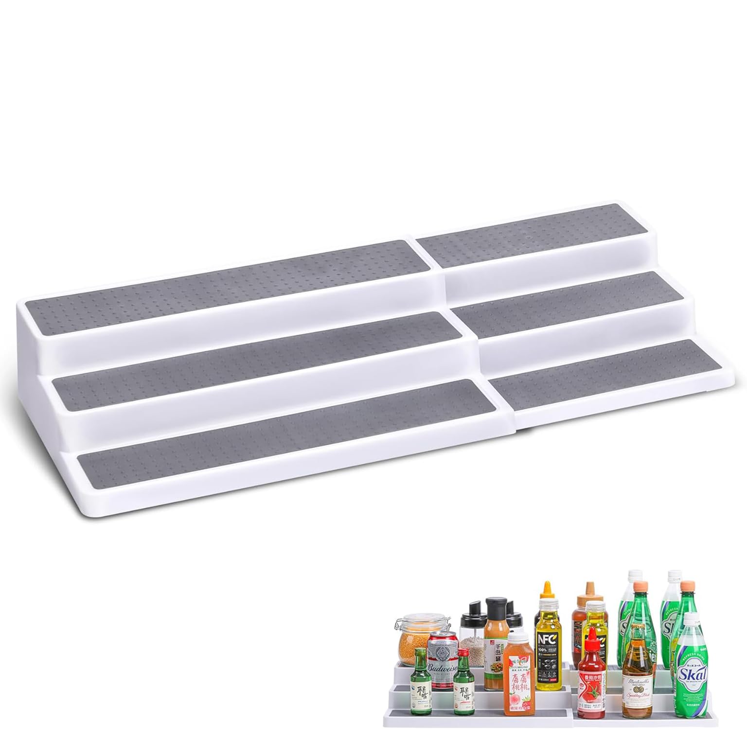 House Of Quirk 3 Tier Expandable Spice Countertop Rack Organizer, Plastic Spice Rack, Adjustable NonSkid Tiered Shelf Spice She