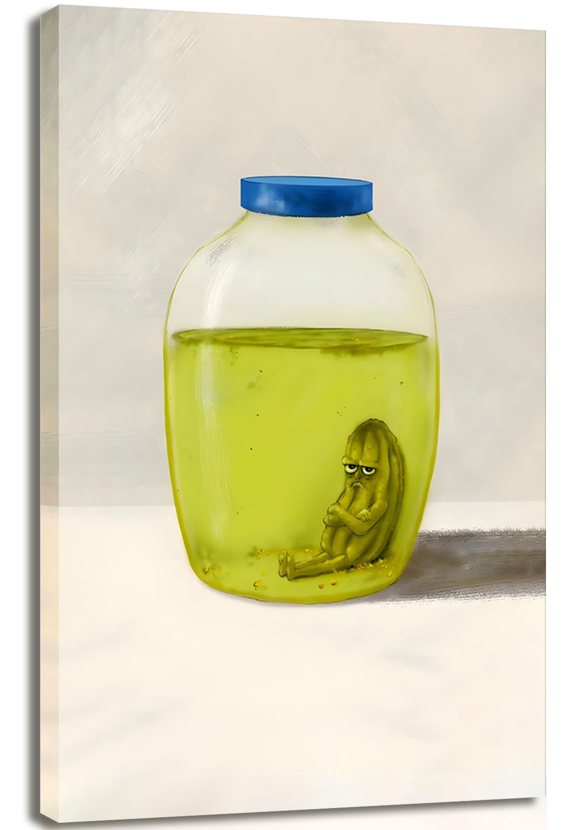 Hwetui Funny Kitchen Pickle Canvas Wall Art Framed Cute The Last Pickle Poster Weird Vegetable Painting Prints Retro Olive Green