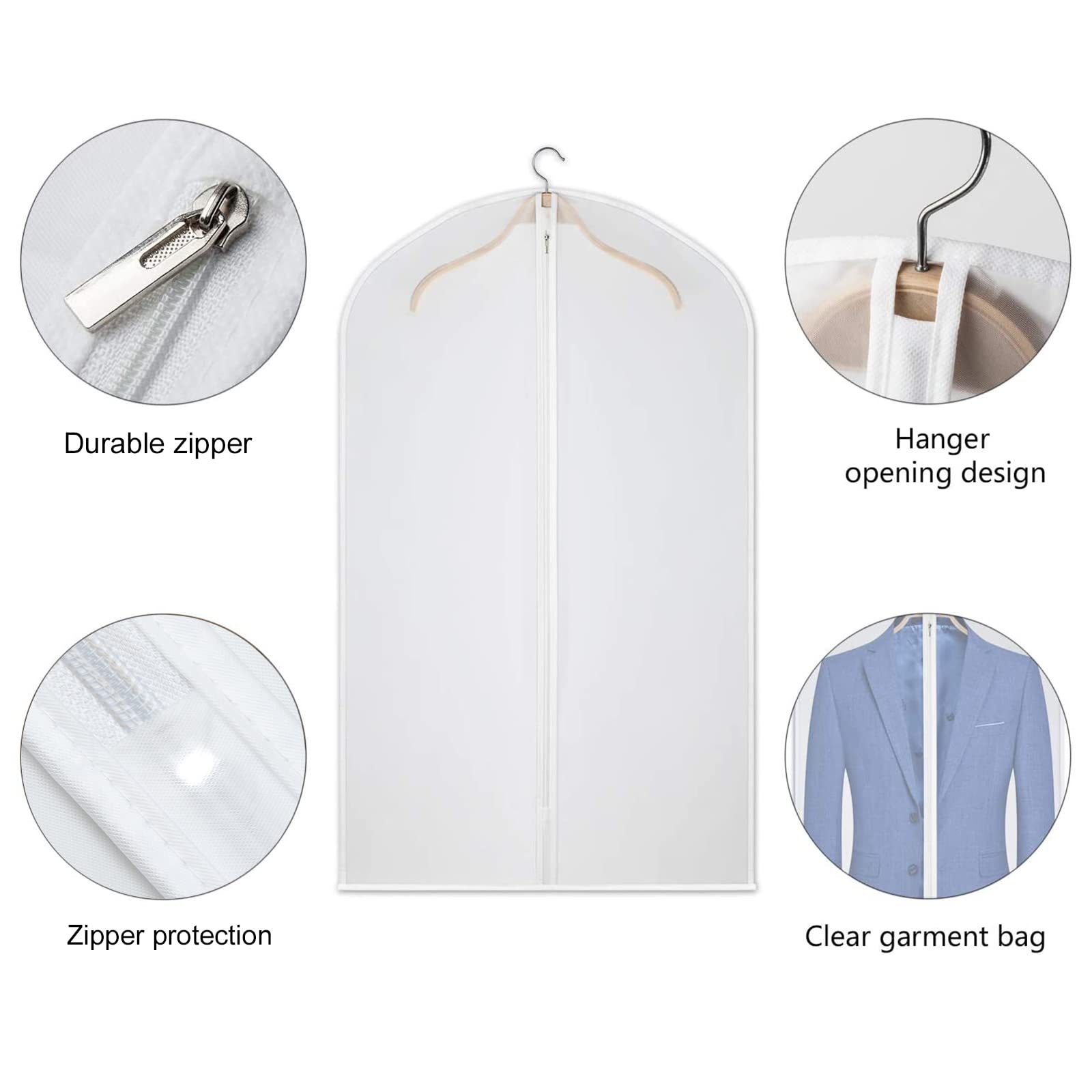 Kntiwiwo Garment Bags Clear Suit Bag For Closet Storage Set Of 8 Hanging Clothes Dress Cover Bags Dust-Proof With Zipper For Sui
