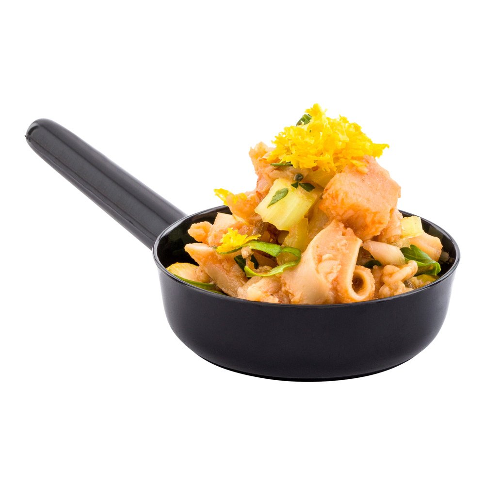 Restaurantware 1 Ounce Disposable Dessert Cups 100 Mini Sauce Dishes - Sauce Pan Design Serve Condiments Snacks Or Samples Black