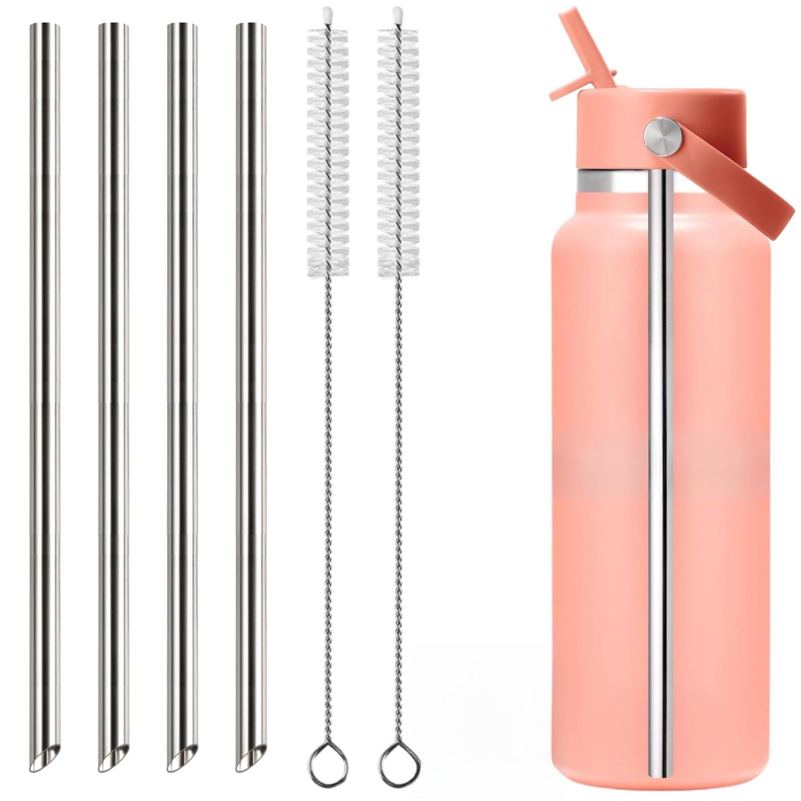 4pcs Metal Straw Replacement for Hydro Flask Straw Lid Wide Mouth Bottle, Stainless Steel Cup Straws with 2pcs Brushes Parts, Ec
