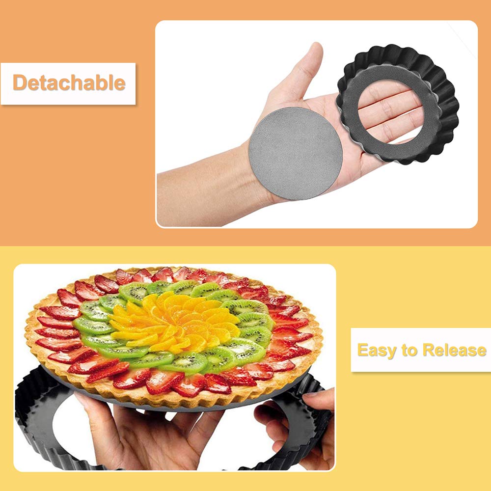 Toraso 9 Inch And 4 Inch Tart Pan With Removable Bottom, 2 Pcs 9 Inch Quiche Pan And 4 Pcs 4 Inch Pie Pan, Non-Stick Baking Pan