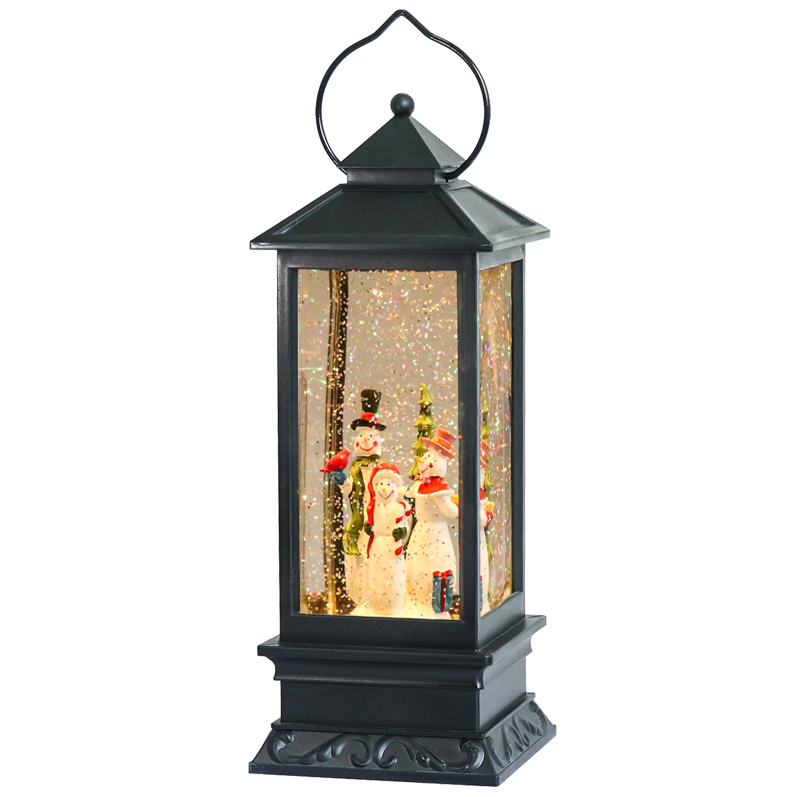 Eldnacele Singing Battery Operated Musical Lighted Christmas Snowman Water Glittering Swirling Snow Globe Lantern with Music Chr