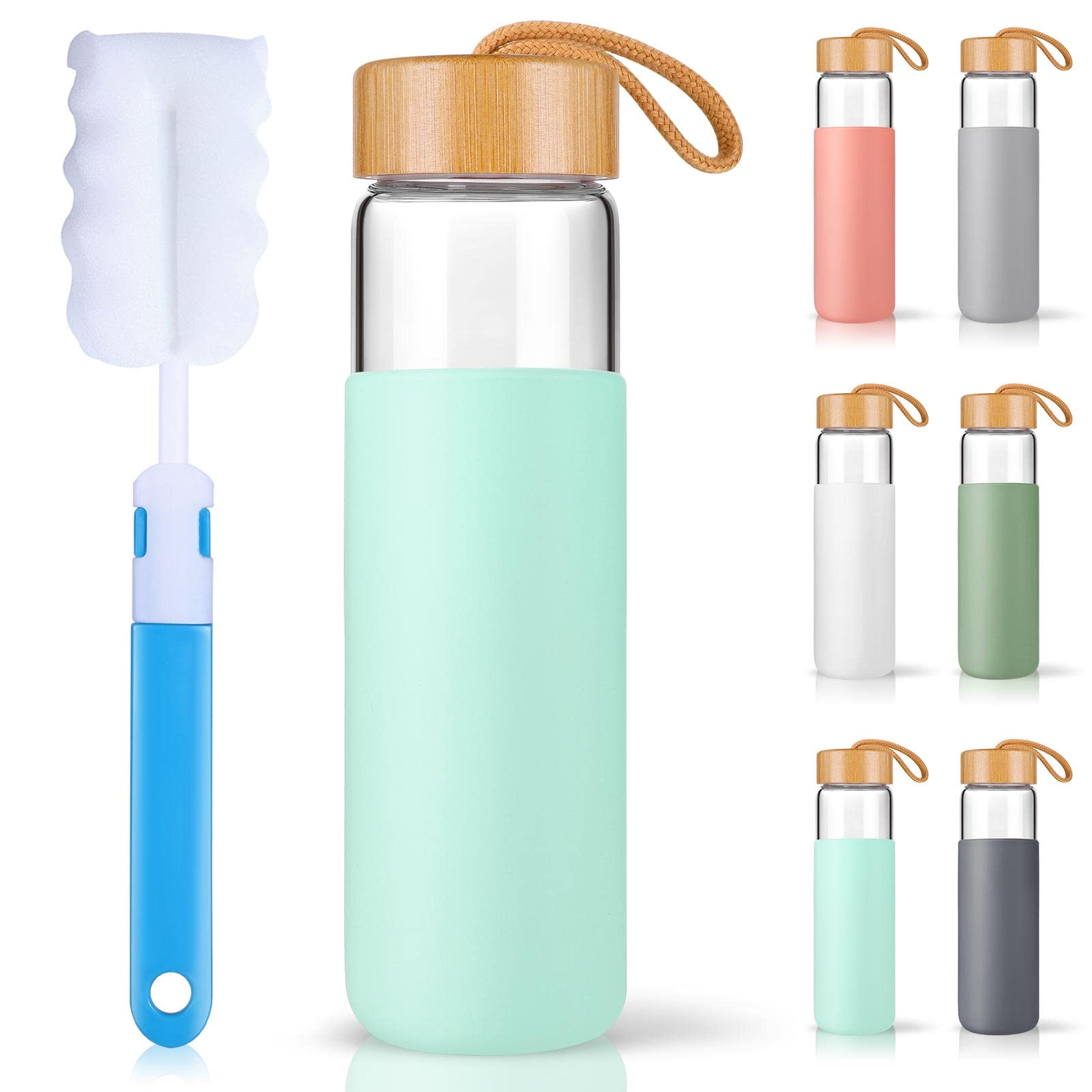 Yomious 25 Oz Glass Water Bottle With Bamboo Lid - Borosilicate Glass Water Bottles With Sleeve, Wide Mouth And Dishwasher Safe