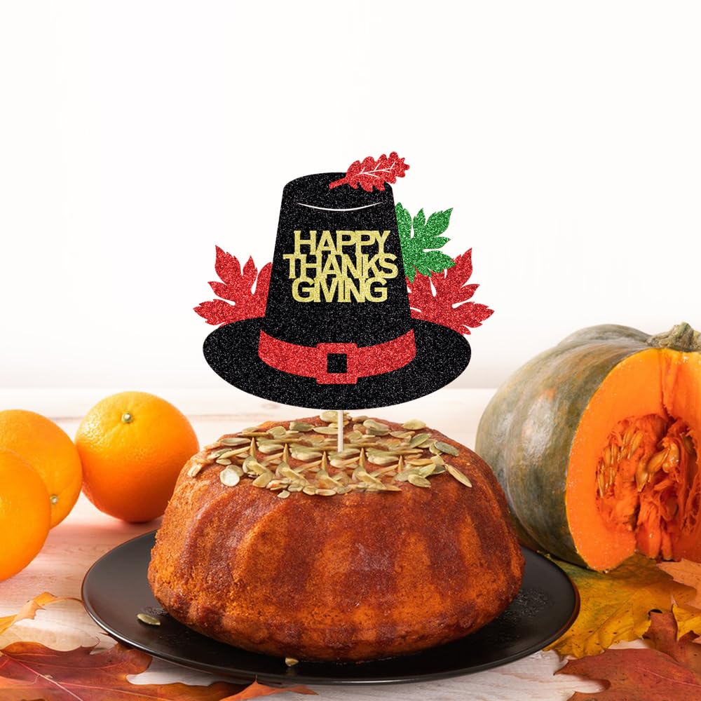 Ruscalin Happy Thanksgiving Cake Topper Fall Party Decorations Happy Friendsgiving Sign Cake Topper Maple Leaves (Thanksgiving,