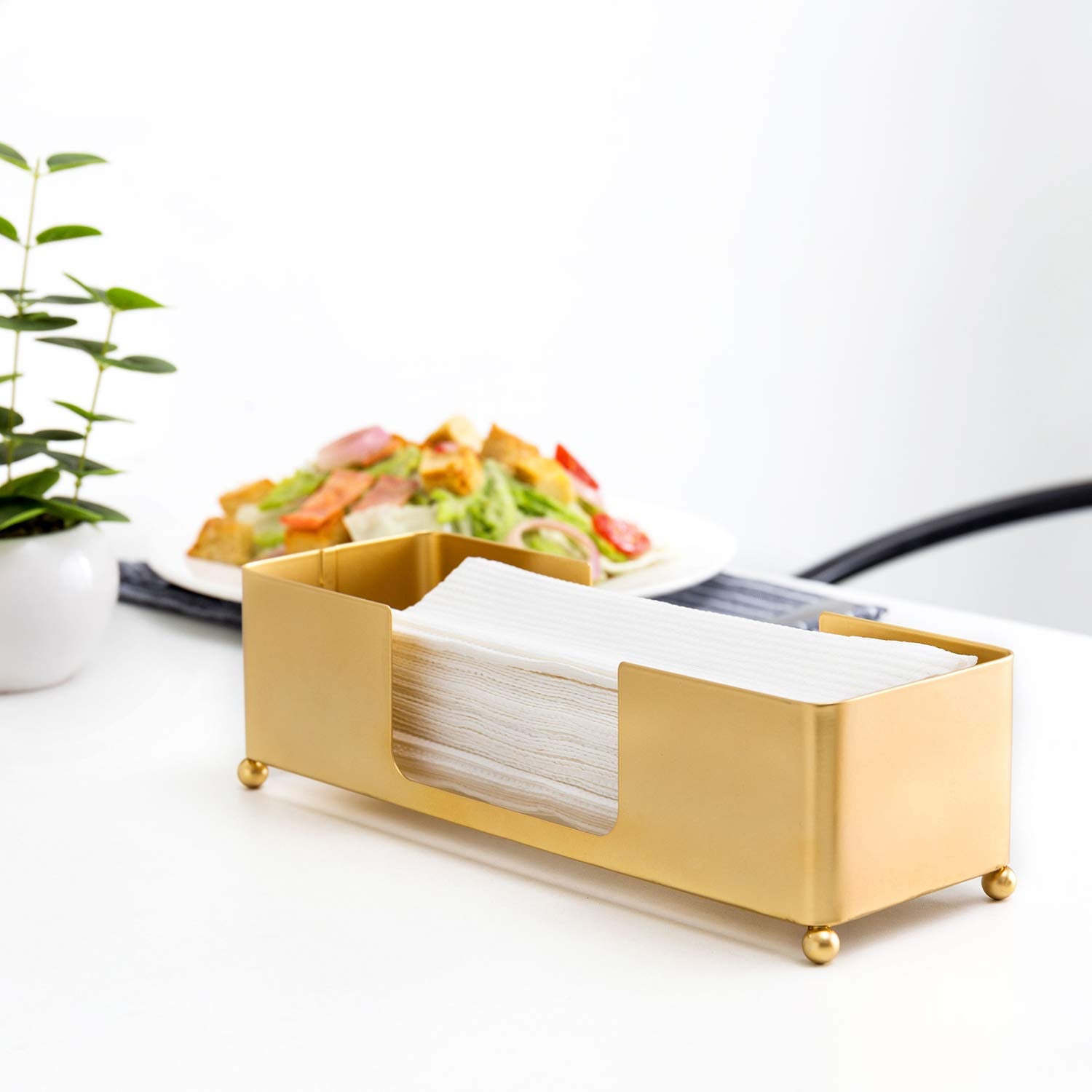 Mygift Modern Brass Tone Metal Tabletop Commercial Folded Paper Towel Holder Dispenser Tray