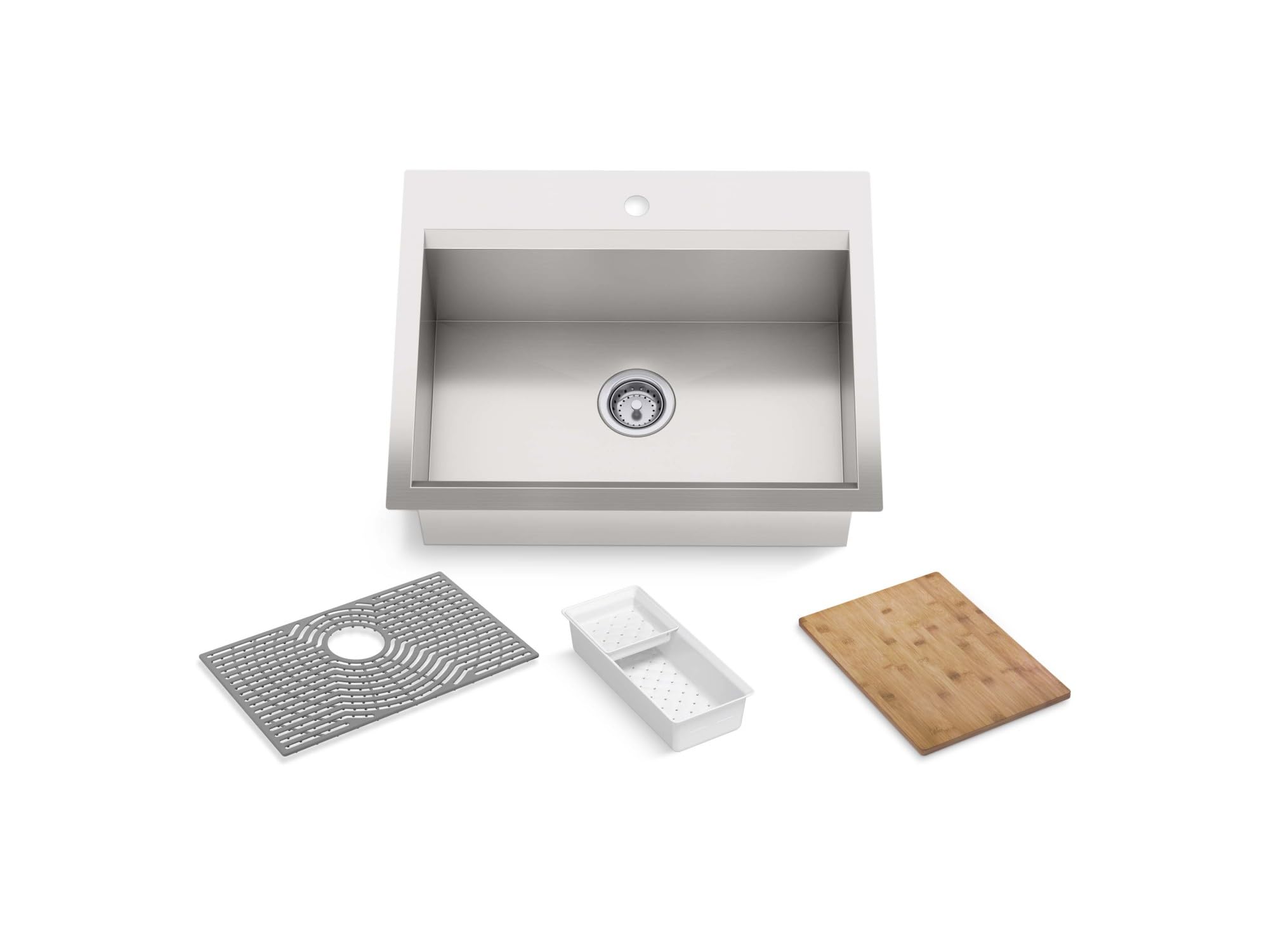 KOHLER 80086-1PC-NA Task 27 Top-/Undermount Workstation Stainless Steel Kitchen Sink, Includes Accessories, 1 Faucet Hole, Singl
