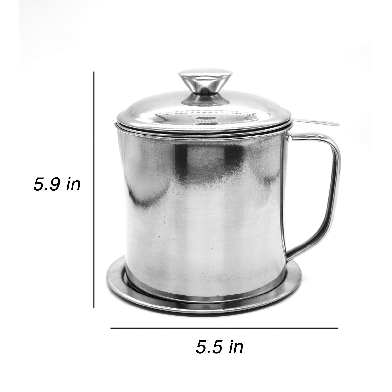 GOLF Stainless Steel Bacon Grease Container with Strainer & Anti-Slip Coaster Tray - Silver