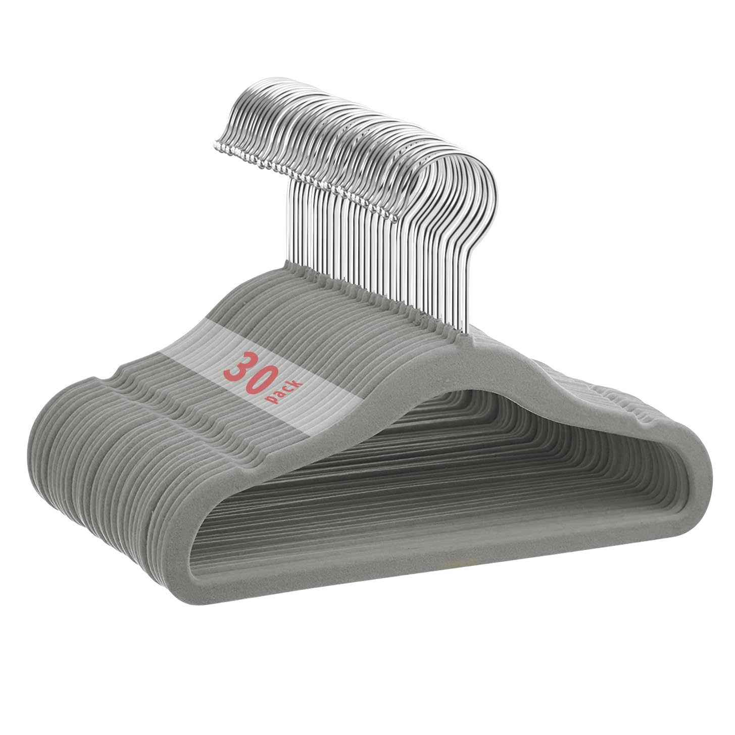 Mangokit Childrens-Clothes-Hangers, 30 Pack (28Cm, Gray) - Non-Slip Velvet Baby Hangers With 360 Degree Rotatory Hook, Ultra-Sli